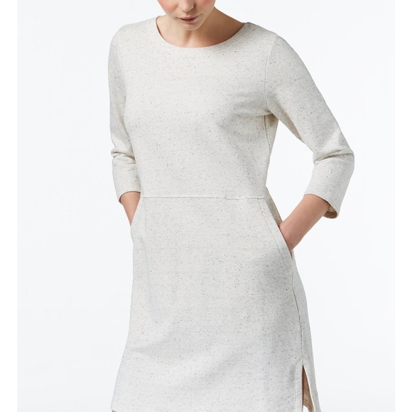 Eileen Fisher Organic Cotton 3/4 Sleeve Shift Dress Size Large White Gray - Picture 2 of 13